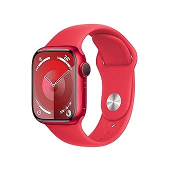 Apple Watch Series 9 [GPS 41mm] Smartwatch with (Product) RED Aluminum Case with (Product) RED Sport Band M/L. Fitness Tracker, Blood Oxygen & ECG Apps, Always-On Retina Display, Water Resistant